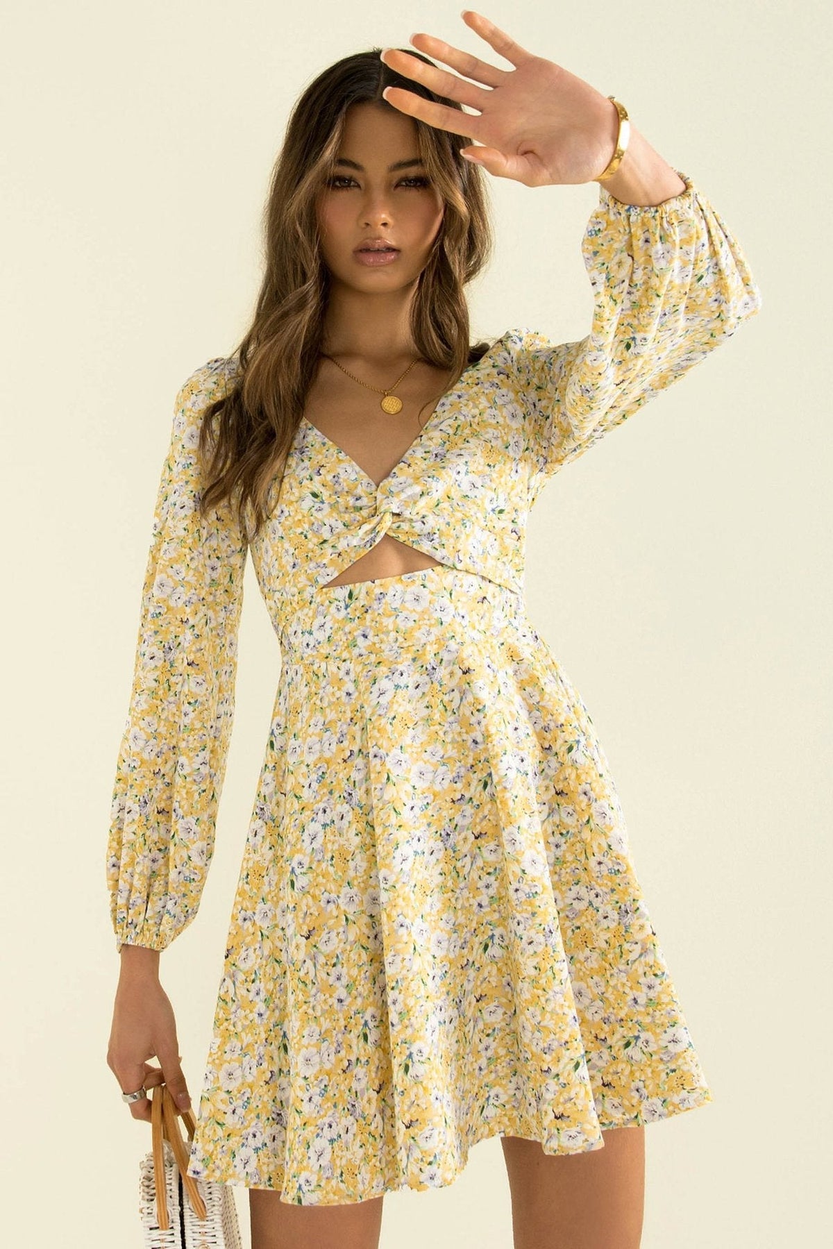 Floral Print Twist Front Cutout Puff Sleeve Mini Dress 5