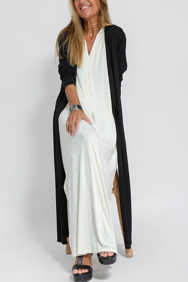 Sleeveless V-neck Elegant Long Dress with Matching Cardigan