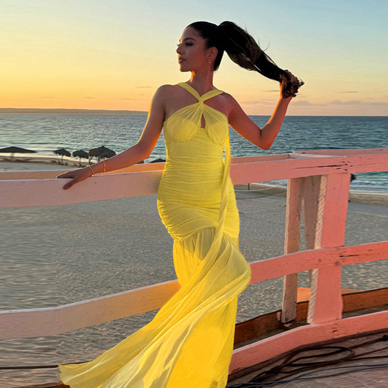 Halter Neck Twist-Front Ruched Mermaid Maxi Gown 5