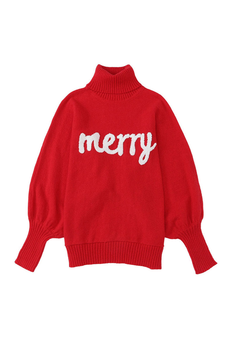 Merry Holiday Bat Sleeve Turtleneck Sweater for Cozy Comfort