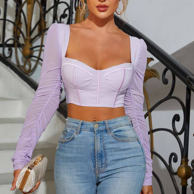 Fern Puff Long Sleeve Ruched Corset Top