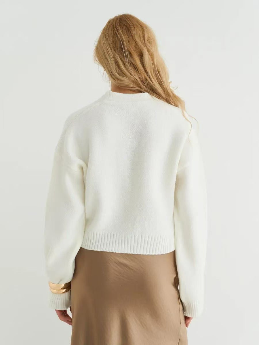 Chic Solid Color V-Neck Loose Knit Cardigan for All Seasons - Fashionpara