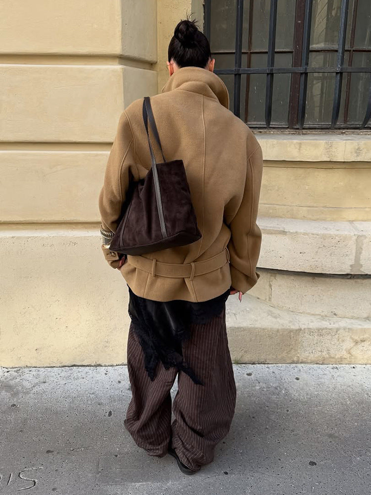 Solid Minimalist Tie Waist Thickened Coat