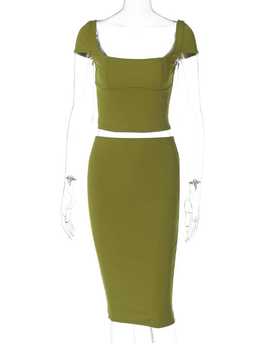 Elegant short-sleeved top and hip skirt suit - Fashionpara