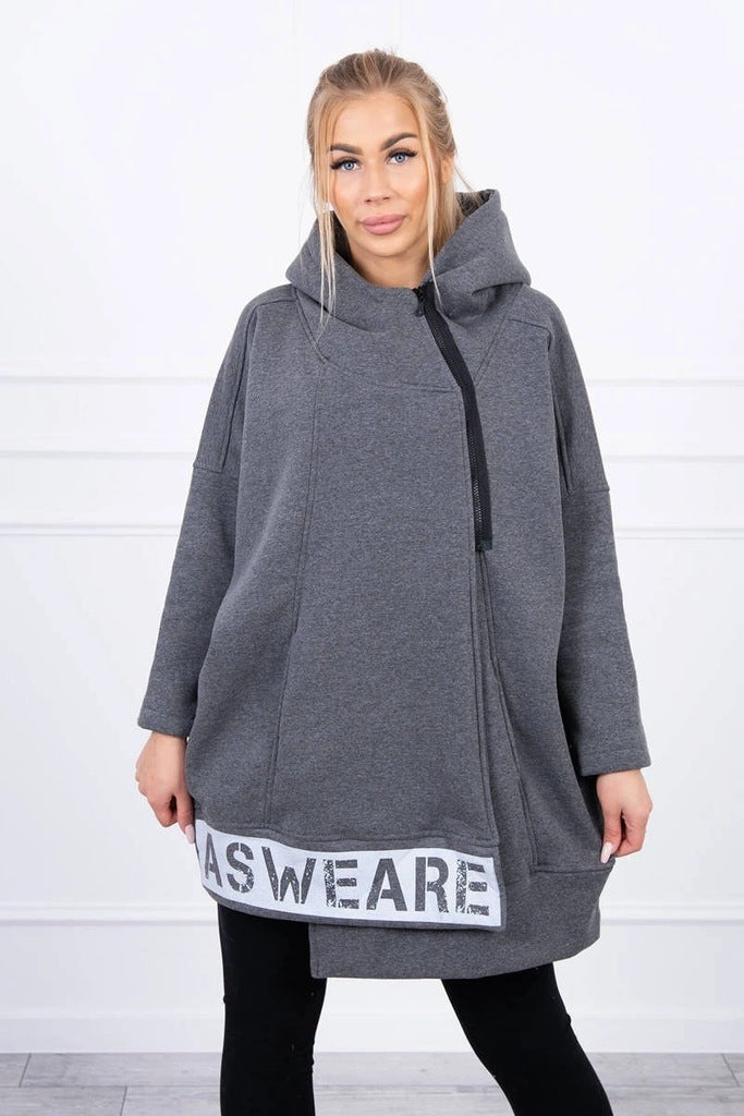 Diagonal Zipper Hooded Fleece Jacket for Stylish Comfort