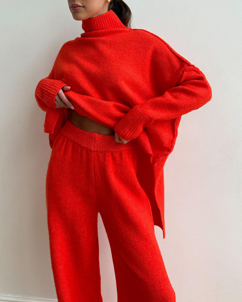 Chic Slouchy Turtleneck Sweater and Pants Suit Set