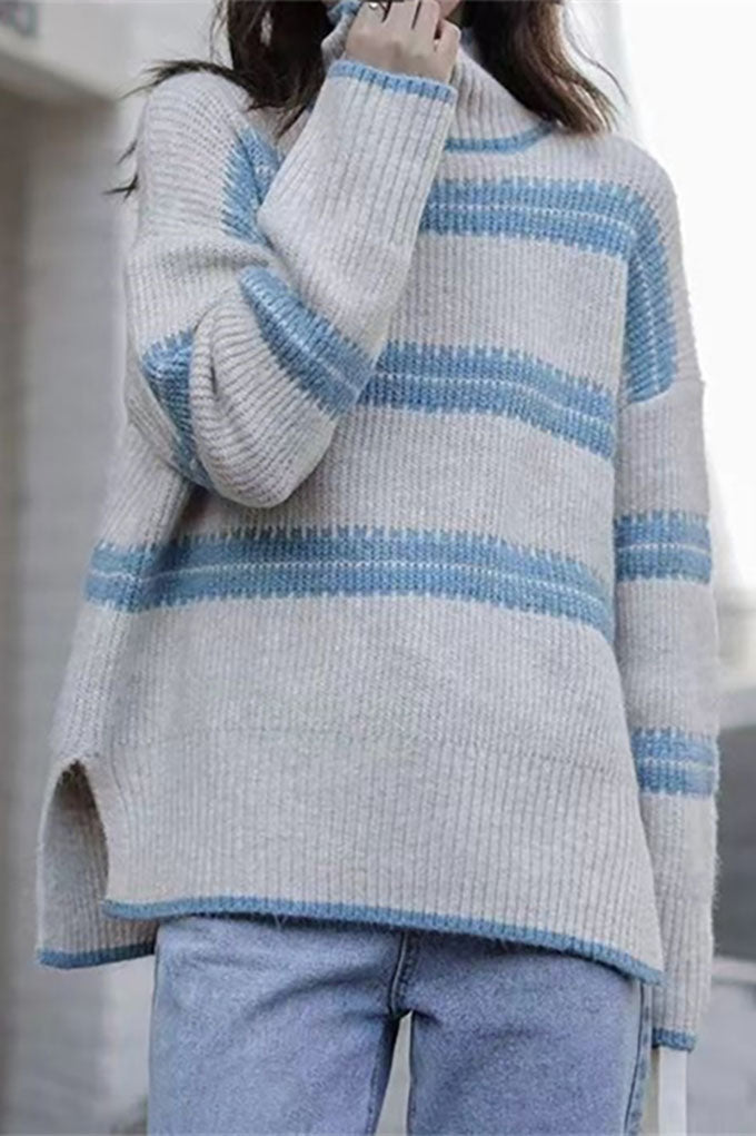RadyRin Striped Turtleneck Sweater for Effortless Style