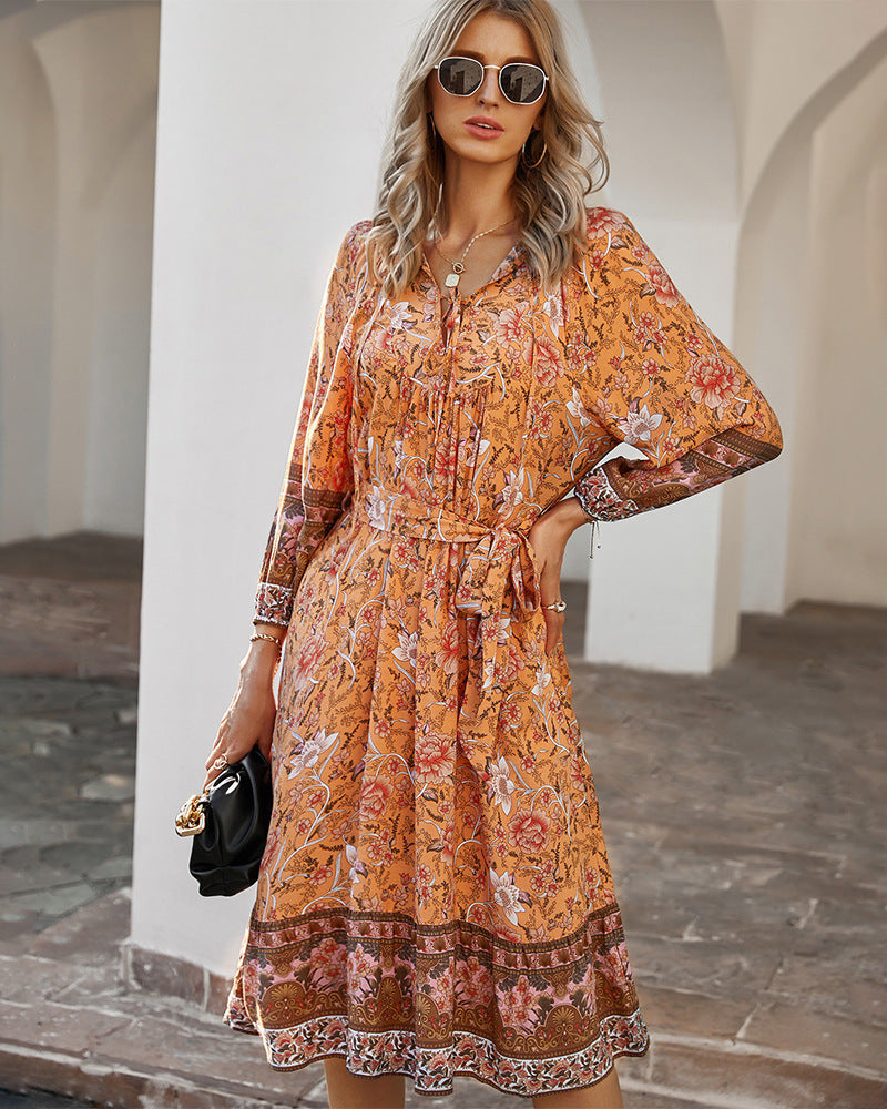 Satin Floral Ruffle Midi Dress