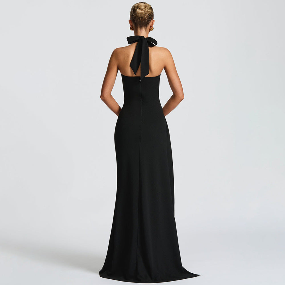 Halter Sweetheart Corset Ruched High Slit Maxi Gown 4