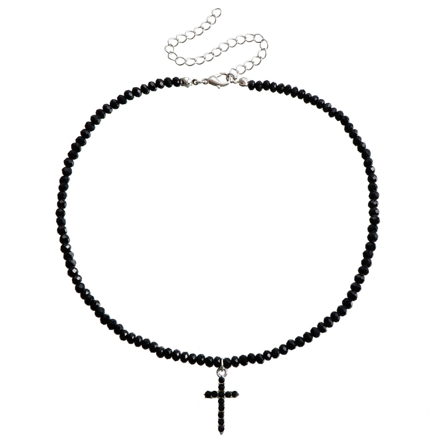 Black Faux Crystal Simple Cross Choker Necklace Steel Halloween