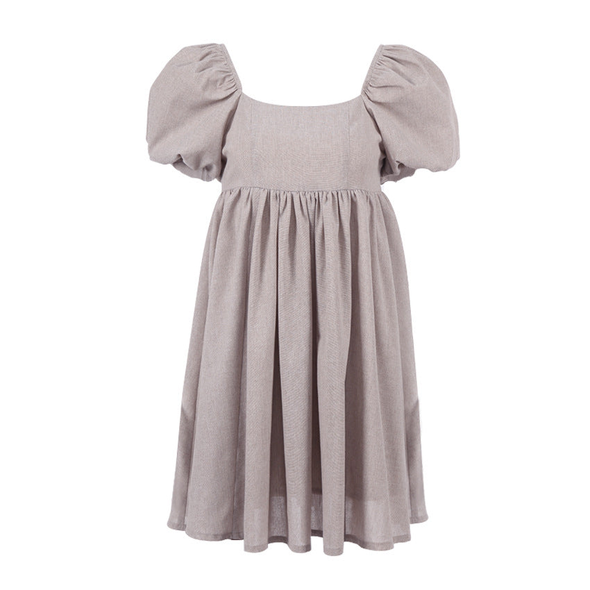 Linen Square Neck Puff Sleeve Babydoll Mini Dress 4