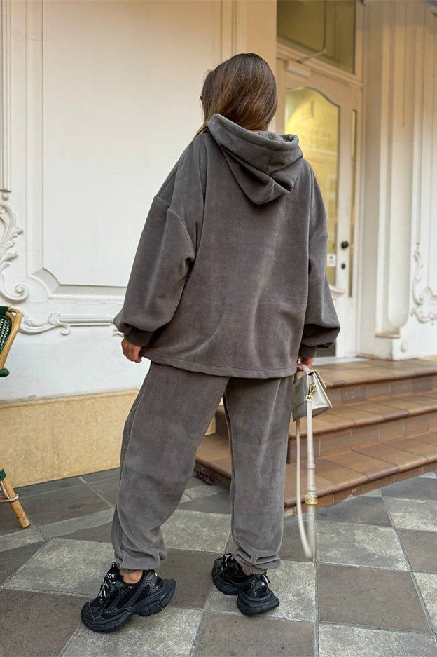 Cozy Campus Crew Polar Fleece Hoodie and Sweatpants Set