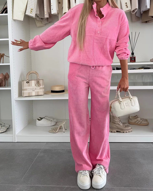 ShoptheCIC Button-Down Stand-Up Collar Jacket and Trousers Set