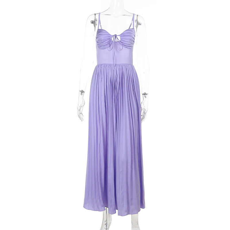 Sweetheart Tie-Front Pleated A-Line Midi Dress 5