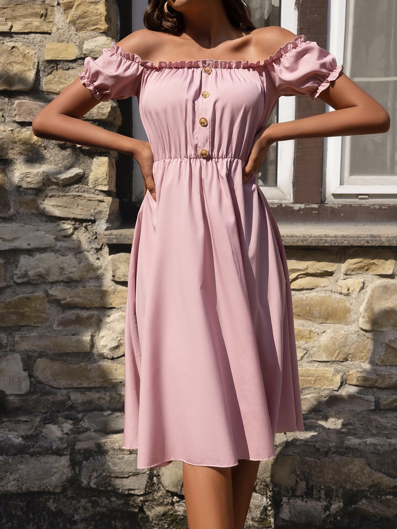 Mathis Pocketed Off The Shoulder Puff Sleeve Dress - Fashionpara