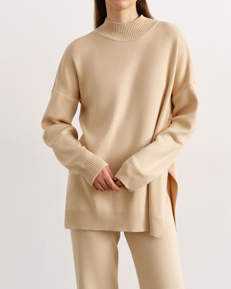 Chic Solid Color Knitted Turtleneck Sweater Set for Fall