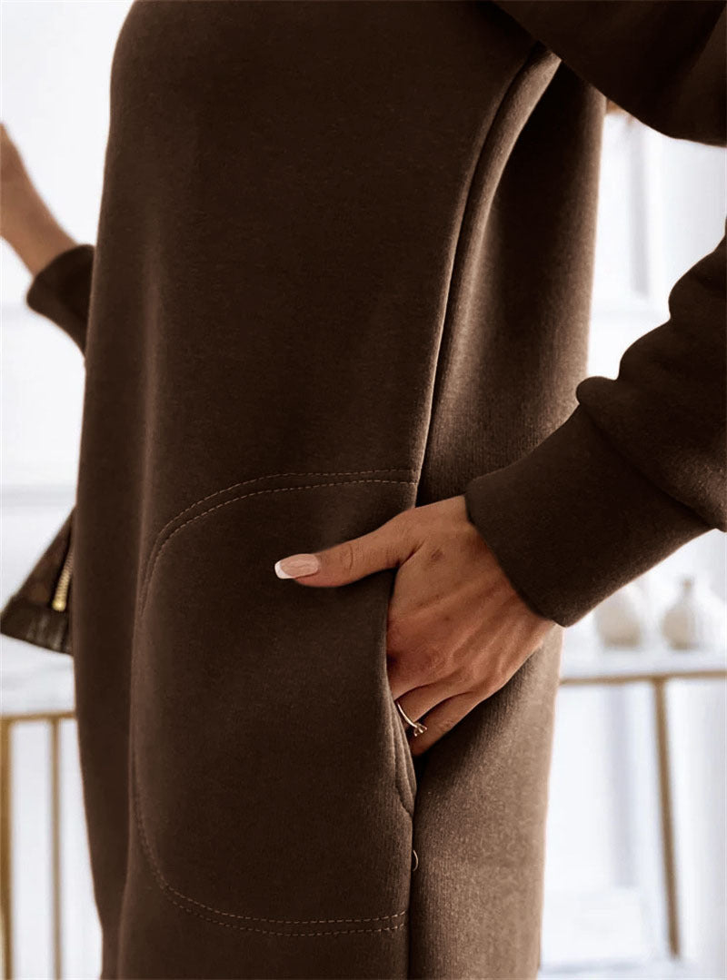 Mid-length pockets hooded sweatshirt dress Fashionpara