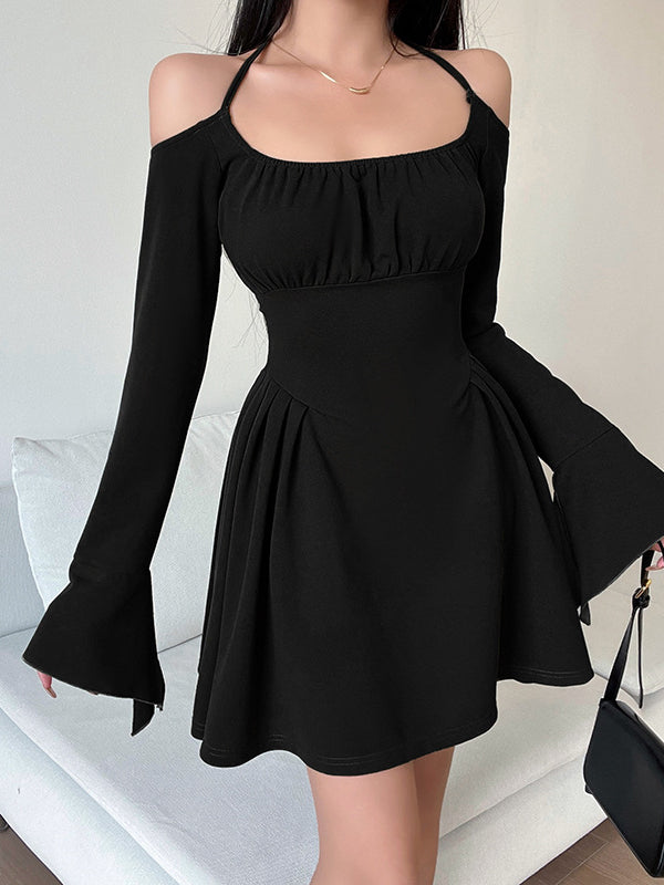 Cold-Shoulder Flare-Sleeve Fit-and-Flare Mini Dress 4