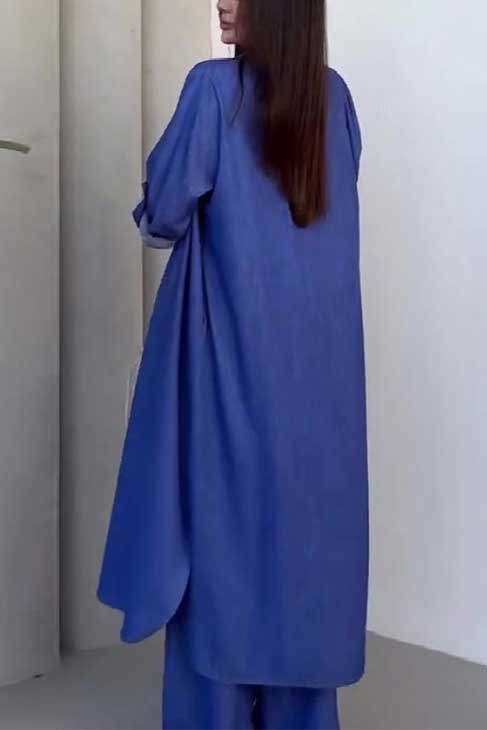 Sophisticated Single-Breasted Coat with Wide-Leg Pants Set