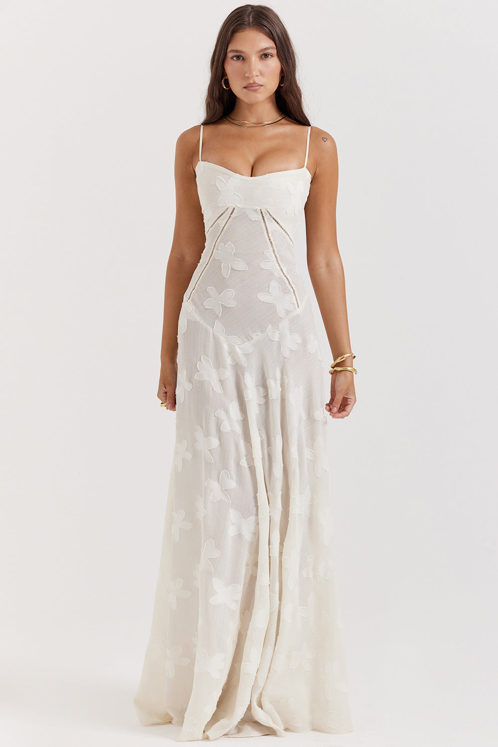 Floral Jacquard Cowl Neck Lace Up Slip Maxi Dress 10