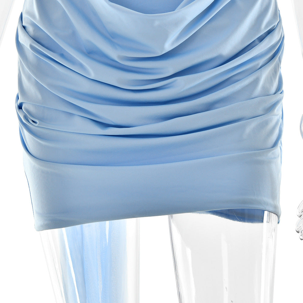 One-Shoulder Ruched Draped Bodycon Mini Dress 10
