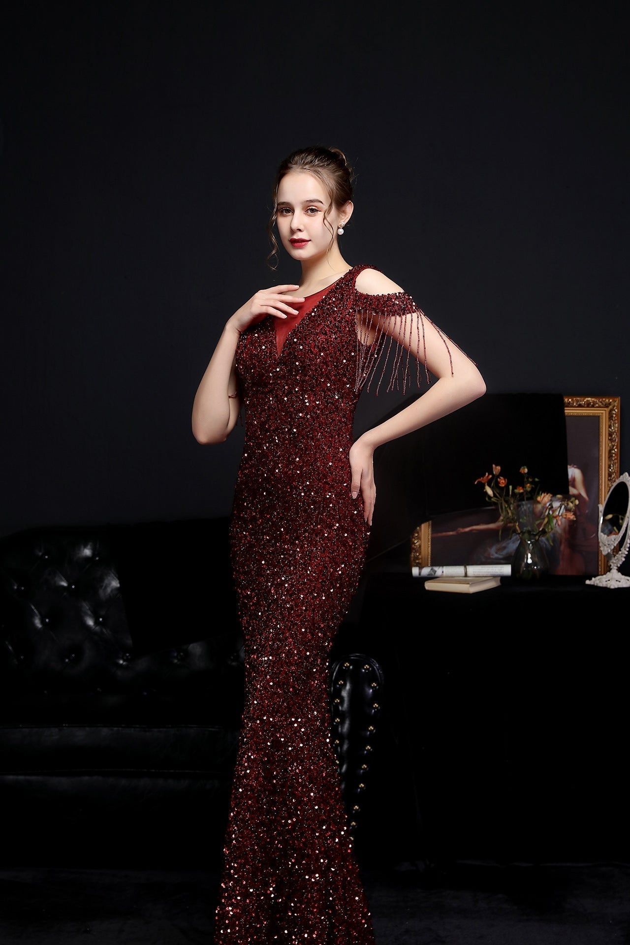 Emery sequined fringed fishtail dress - Fashionpara