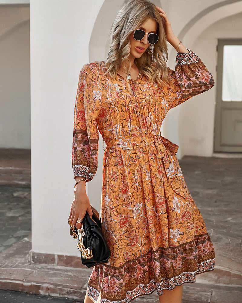 Satin Floral Ruffle Midi Dress - View 3