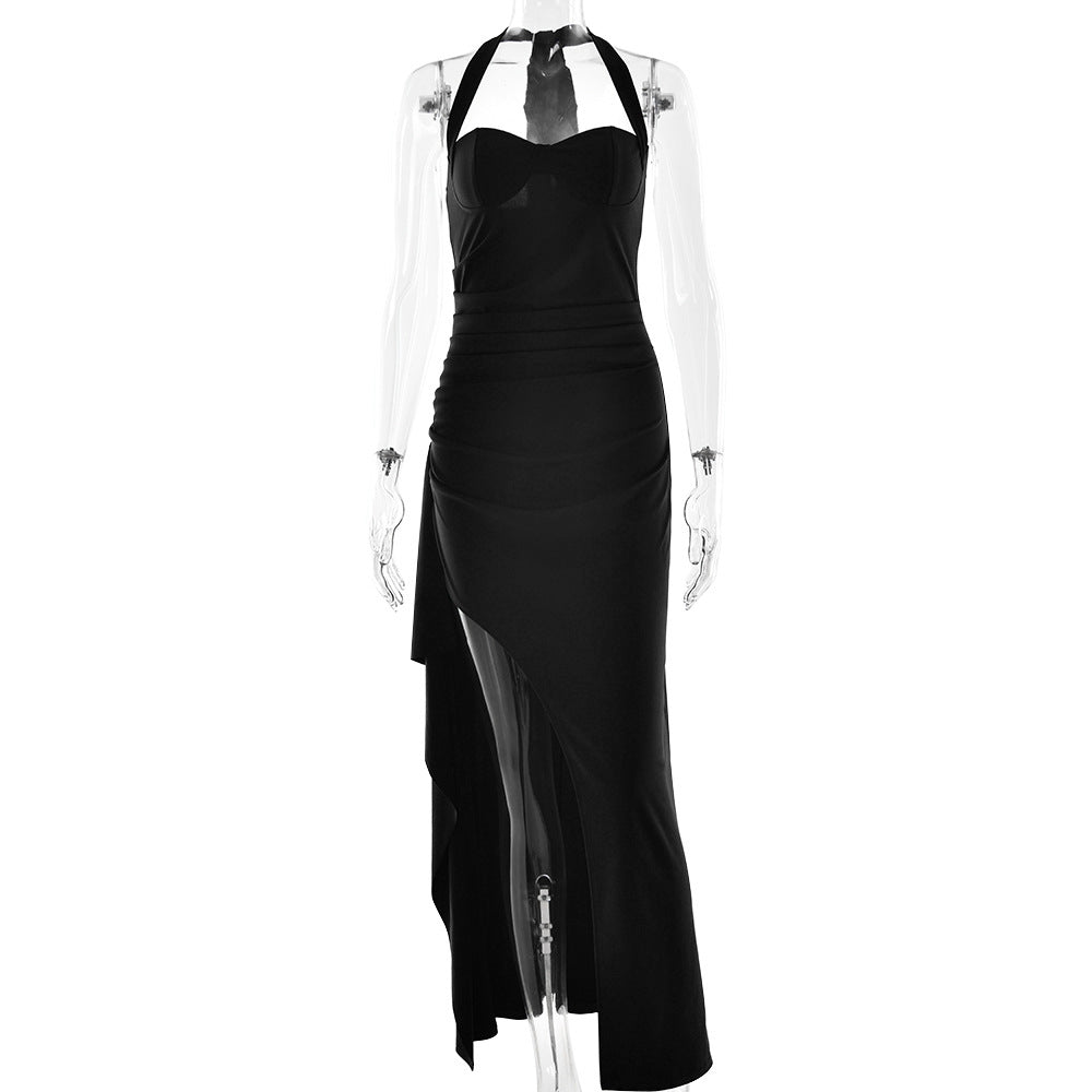 Halter Sweetheart Corset Ruched High Slit Maxi Gown 5
