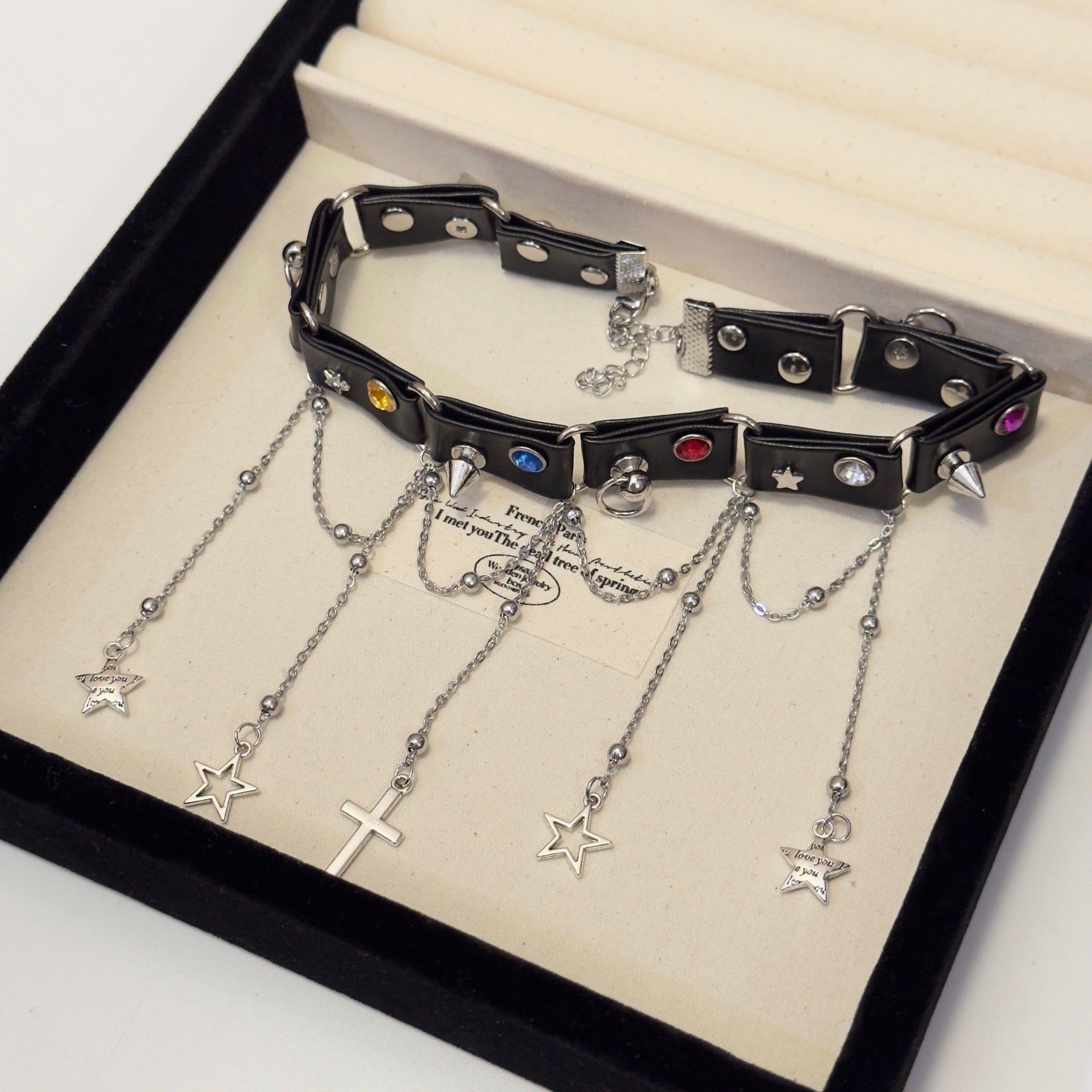 Star Cross Pendant Choker Necklace Y2K Punk Retro Dark Black Halloween