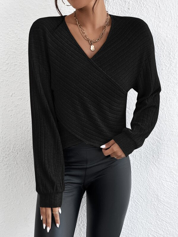 ShoptheCIC CozyKnit V-neck Crossover Pullover Sweater