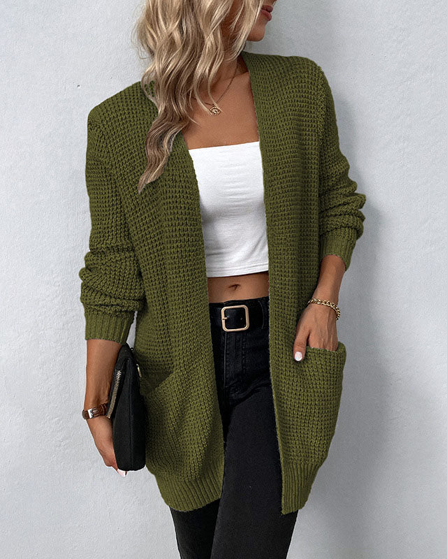 Solid Color Mid-Length Knitted Cardigan for Effortless Style
