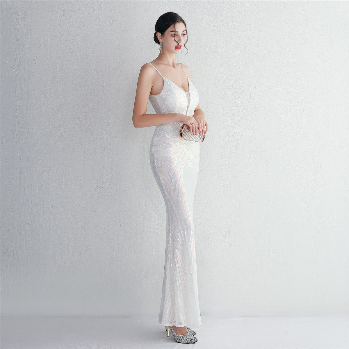Sequin V-Neck Backless Mermaid Gown