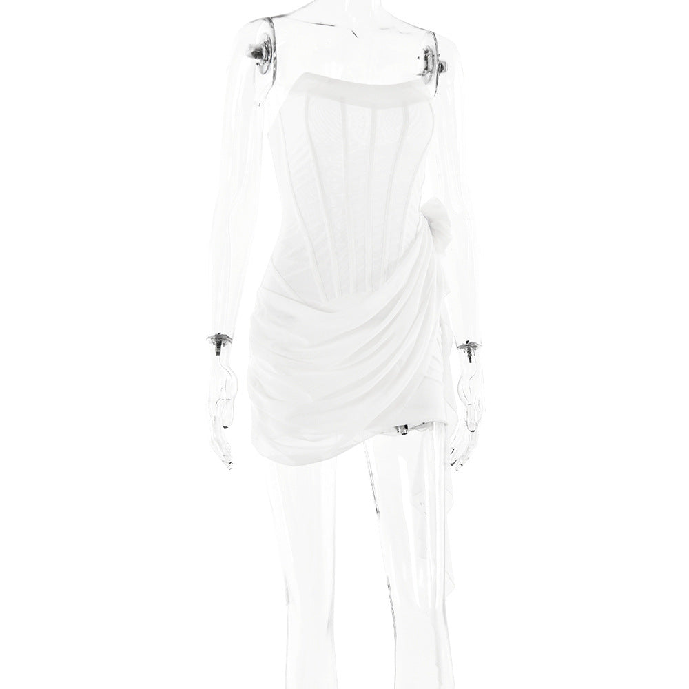 Strapless Corset Bustier Draped Wrap Mini Dress 6