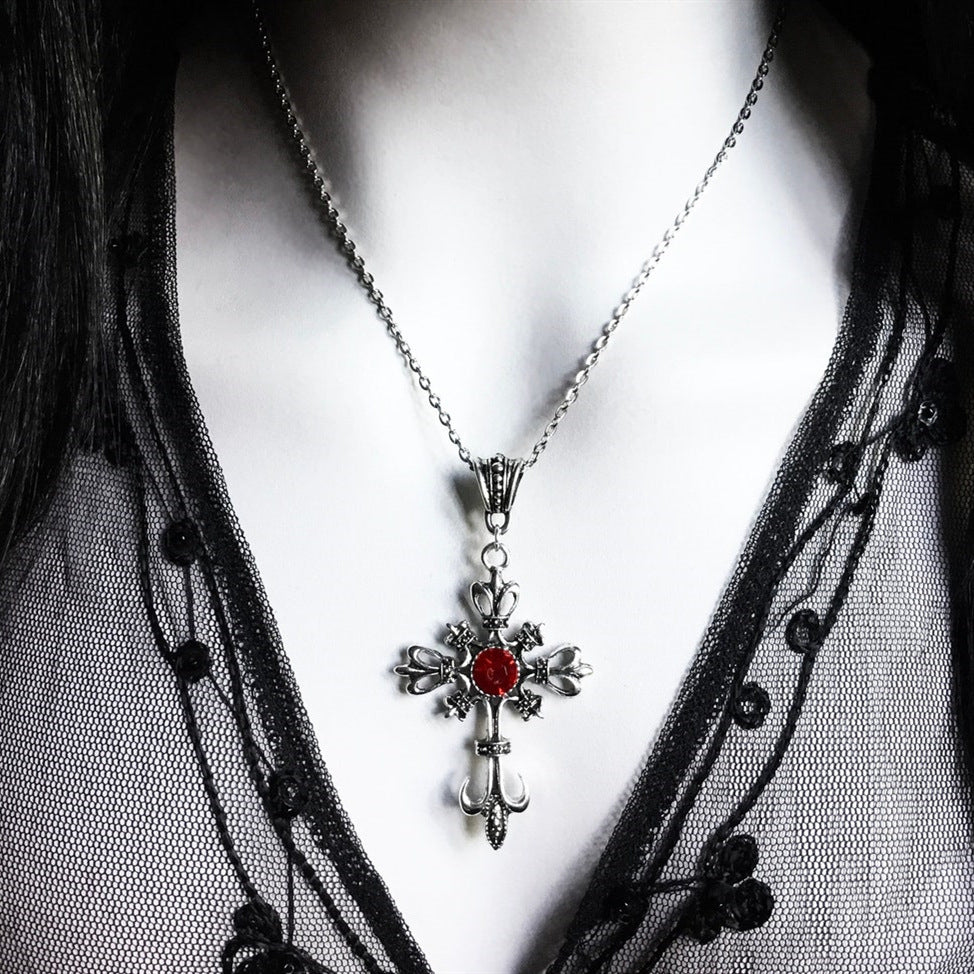 Baroque Gothic Large Silver Cross Pendant Wholesale Necklace Black Halloween