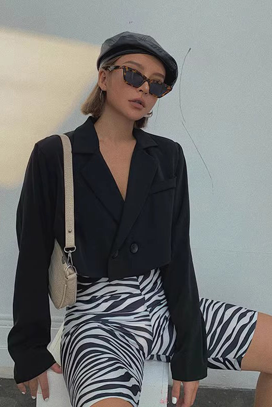 Retro Lapel Neck Crop Blazer Shirt