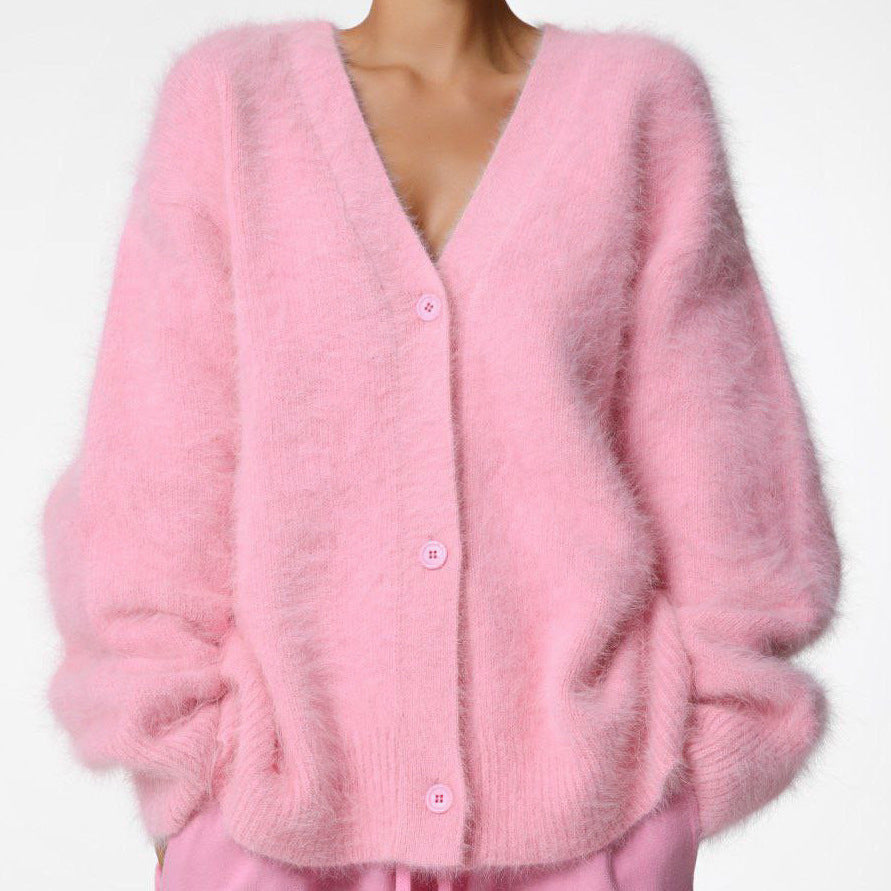 Elegant V-Neck Mink Wool Cardigan for Ultimate Comfort