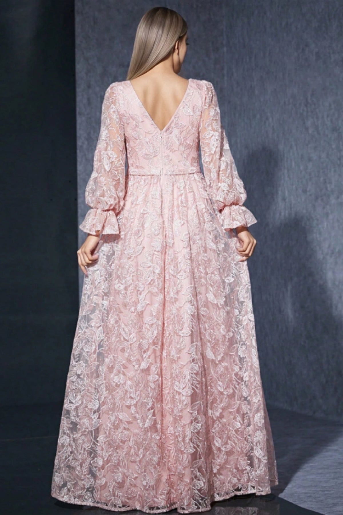 Zaria Pink Lace High Slit Maxi Dress - View 5