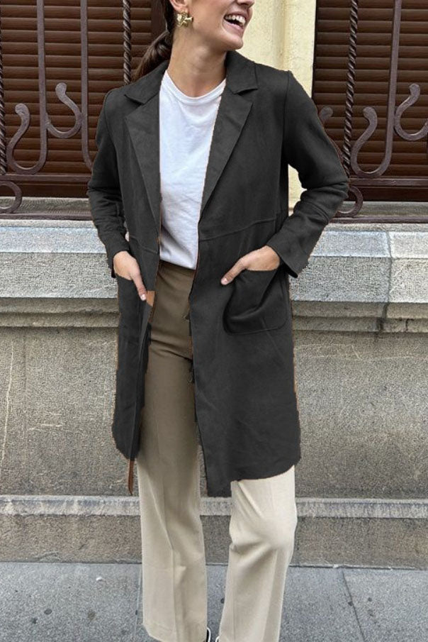 Chic Medium-Length Suede Trench Coat for Stylish Comfort