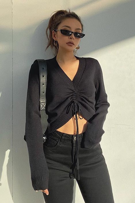 Orro Shop Vintage Drawstring V Neck Sweater for Comfort