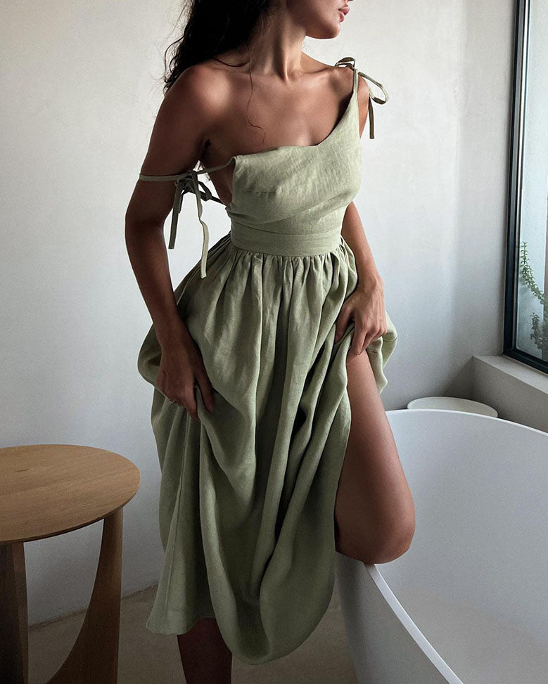 Pure cotton V-neck Strapless Backless Dress