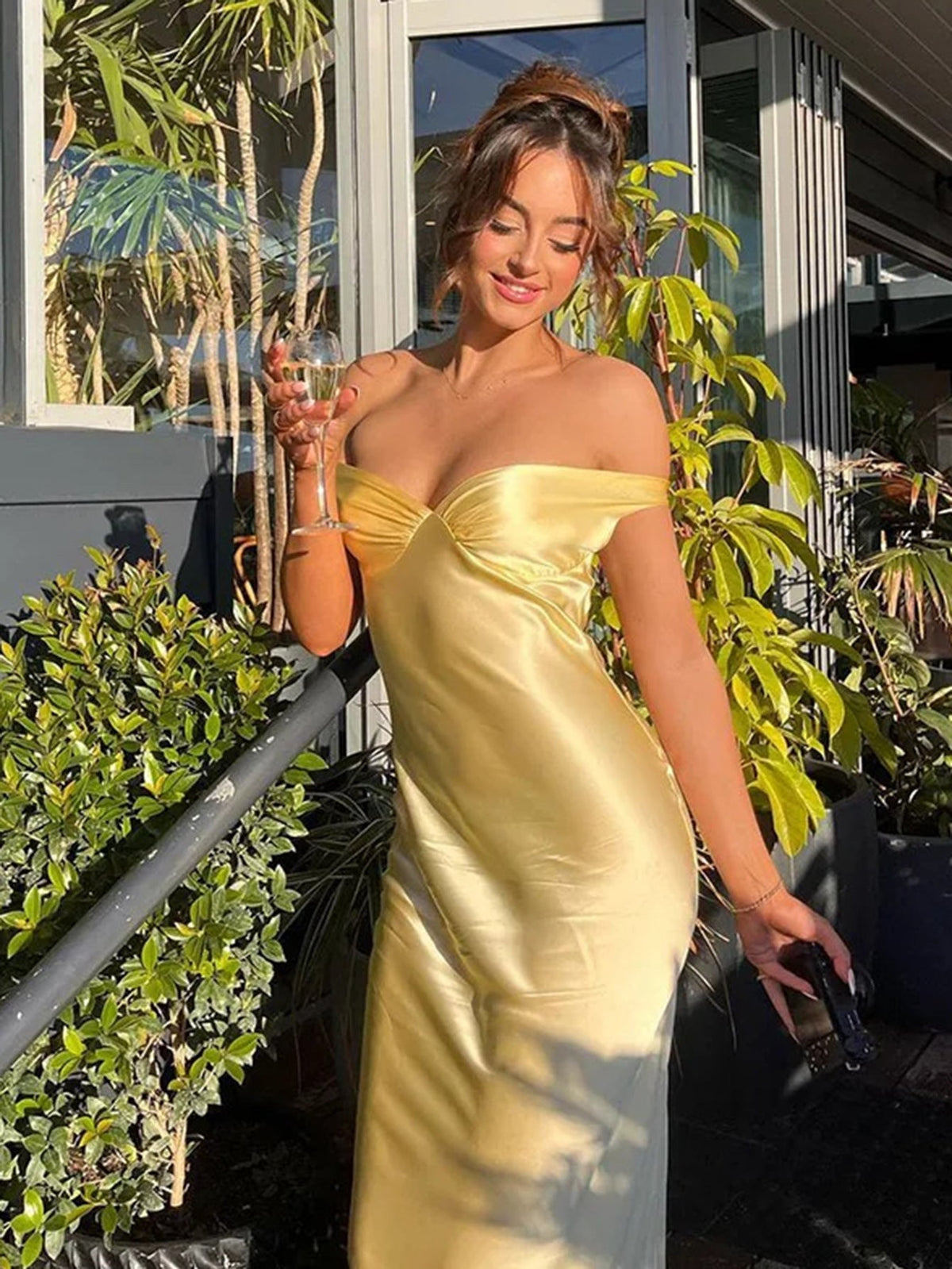 Satin Off Shoulder Sweetheart Maxi Dress 13