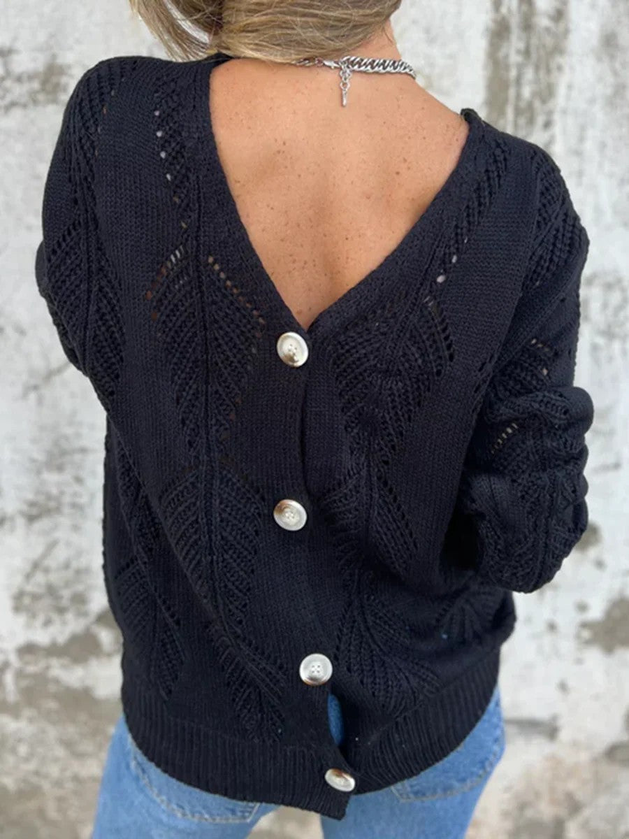 Reversible V-neck long-sleeved knitted sweater for elegance