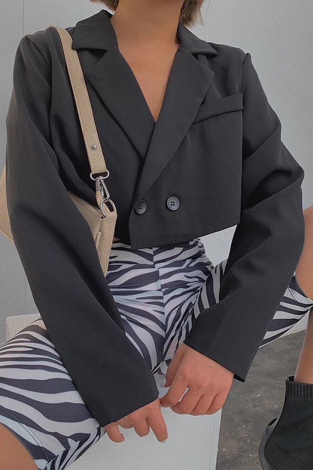 Retro Lapel Neck Crop Blazer Shirt