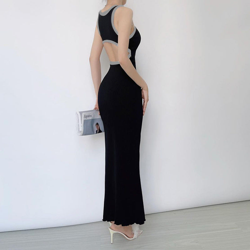 Ribbed Knit Square Neck Sleeveless Mermaid Maxi Dress 3