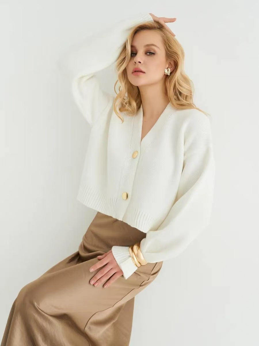 Chic Solid Color V-Neck Loose Knit Cardigan for All Seasons - Fashionpara