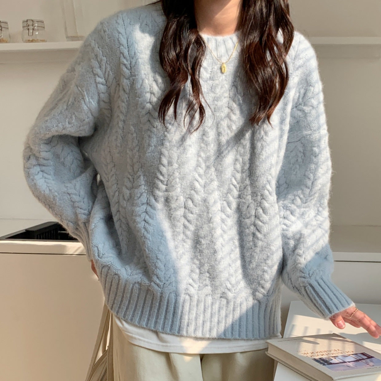 Wheat Twist Knitted Pullover Sweater for Cozy Elegance