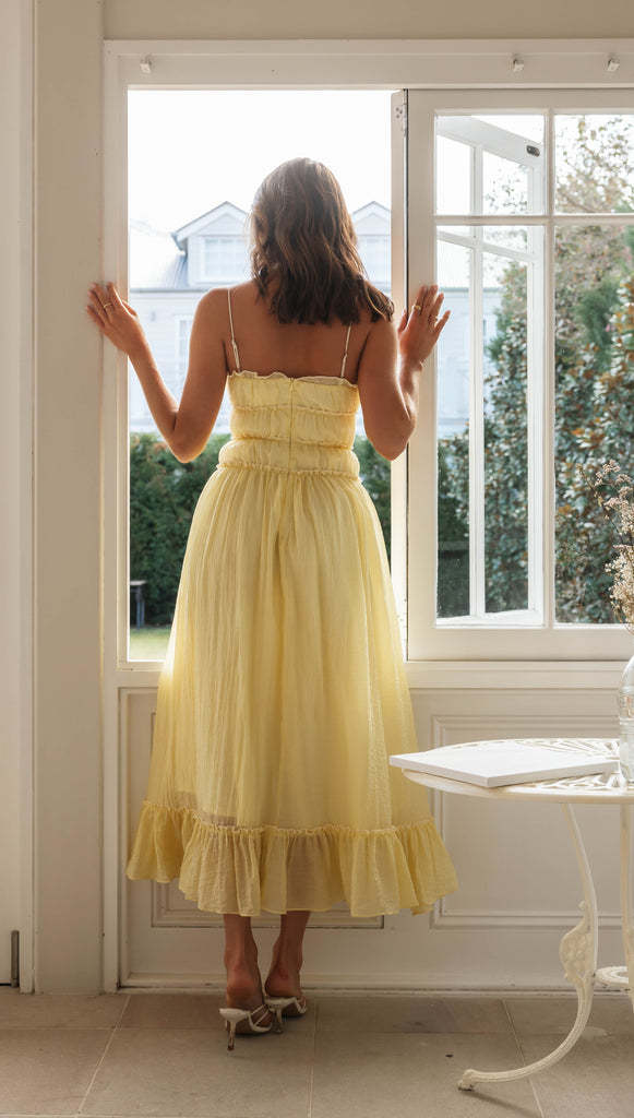 Tie Front Ruffle Trim Spaghetti Strap Tiered Maxi Dress 9