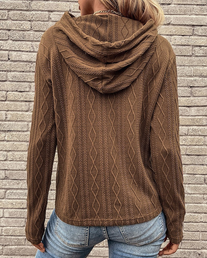 Lace-Up Long Sleeve Hooded Sweater in Jacquard Knit