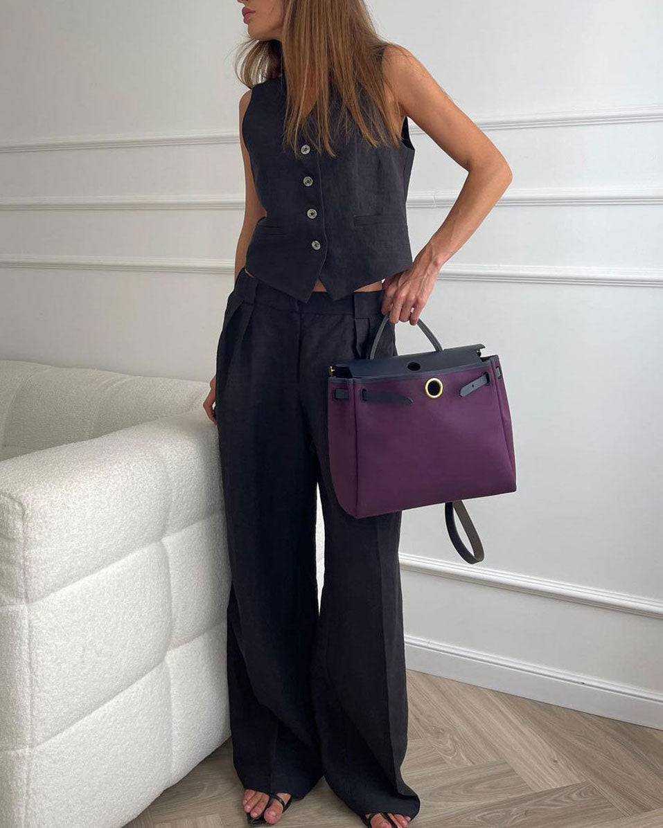 Linen Sleeveless Vest and Low-Rise Pants Set for Comfort