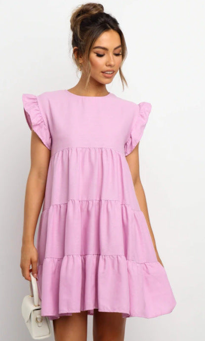 Ruffle Sleeve Tiered Babydoll Swing Mini Dress